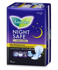 Laurier Sanitary Napkin Night Safe Wing-40 cm-8 pad