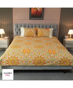 Alpana Print Bedsheet -  Orange