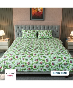 China Rose Print Bed Sheet – Green