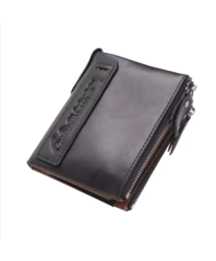 Black 100% Leather Card Holder and Two Zipper Pockets Wallet for Men